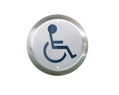 Camden Door Controls CM-40K-2 4-1/2' Stainless Steel Round Push Plate Switch 'WHEELCHAIR' Symbol, Blue