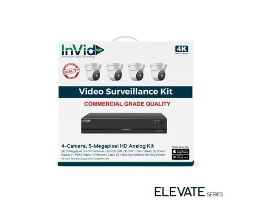 InVid ELEV-8CHTX5MPKITAN 5 Megapixel 4 Turret Cameras with 8 Channel Digital Video Recorder, No HDD