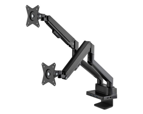 Manhattan 461887 Aluminum Gas Spring Dual Monitor Desk Mount with 8-in-1 Docking Station