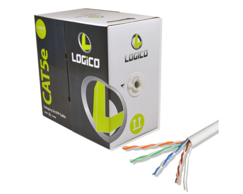 LOGICO C5EU2302 Cat5E UTP Cable 350Mhz 24Awg CMR Riser 1000Ft White