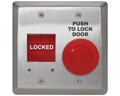 Camden Door Controls CM-AF550RFE Double Gang, Mushroom Push Button, Red, 'Push to Lock' with LED Annunciator, 'Locked', Billingual