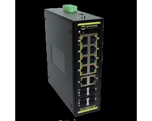 Syncom KA-GMH14P 8 Port Managed & Hardened Gigabit PoE Switch with 2 Port Gigabit Ethernet Uplink and 4 Port Gigabit SFP