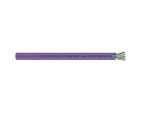 Windy City/Smart Wire 5566050 23 AWG 4 Pair Bare Copper, Non-Shielded Plenum Rated Category 6 Cable, Purple, 1000 Feet