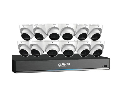 Dahua C868E124A 16-CH  HDCVI Kit 12 x 8MP, 2.8mm WDR Mini Eyeball Cameras and a 4K Pro Analytics+ Penta-brid DVR, 4TB Included