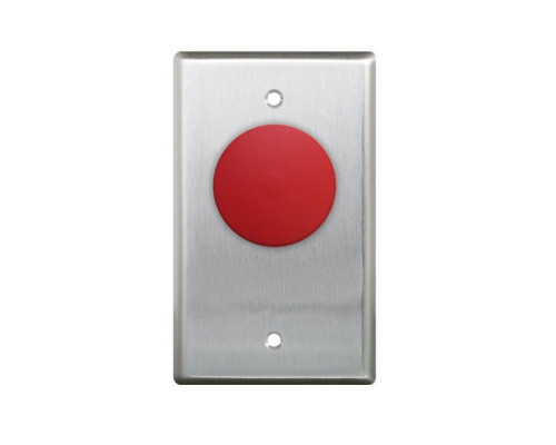 Camden Door Controls CM-410-R Single Gang, N/C Contacts, 1 5/8' Pushbutton, Stainless Steel Faceplate, Red Button