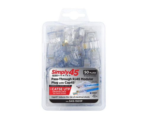 GoSimply Connect S45-1501P ProSeries Cat5e Unshielded Pass-Through RJ45 with Cap45®- 50pc Clamshell