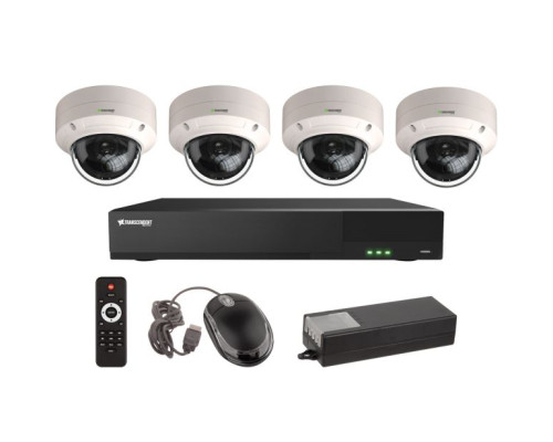 Vitek VT-TH5KT41TD 4 Channel 4-IN-1 (TVI/AHD/CVI/CVBS) DVR, 1TB 4 X 5 Megapixel Vandal Dome Cameras, 3.6mm