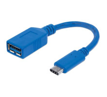 Manhattan 353540 USB 3.2 Gen 1, Type-C Male to Type-A Female Cable, 5 Gbps, 15 cm (6 in), Blue