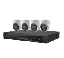 Hikvision EKI-K41T44C Kit, Four 4MP Outdoor ColorVu Turret Cameras with 2.8mm Lens and 4 Channel 4K NVR with PoE