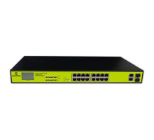 Syncom CMA-FG18P-330LX 16 Port Fast Ethernet PoE Switch with 2 Gigabit Combo Uplink Ports, LCD Display