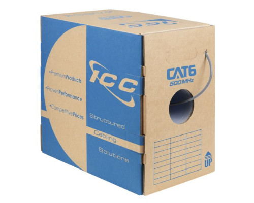 ICC ICCABT6VGY 500Mhz CAT6 Bulk Cable with 23 AWG UTP Solid Wires, CMP Jacket in a Pull Box, 1000 Feet, Gray