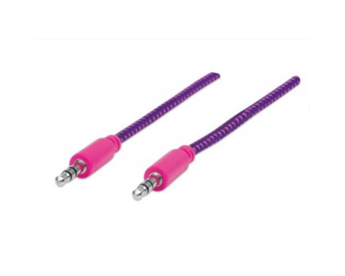 Manhattan 352826 Braided Audio Cable 3.5mm Stereo Male to Male, Purple/Pink, 1 m (3 ft.)