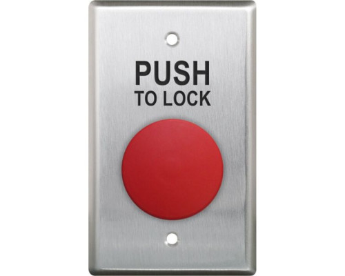 Camden Door Controls CM-400N-8FE Narrow Faceplate, N/O Contacts, 'PUSH TO LOCK' and 'POUSSEZ POUR VERROUILLER', on Brushed SS Finished Sign, Black