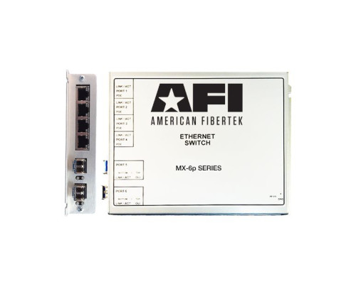 American Fibertek MX-6p-PoE-2HP-DIN Mini 6 Port (4F+2G-SFP) Ethernet Switch with 2 HP PoE Ports w/DIN Mount