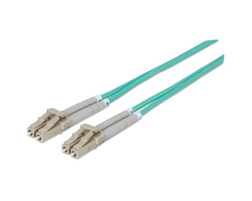 Intellinet 750080 Fiber Optic Patch Cable, Duplex, Multimode, 14 Feet. Aqua