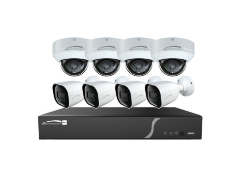 Speco ZIPL8BD2 8 Channel NVR with 2TB and IP Camera Kit with 4 each 4MP Outdoor IR Bullet and Dome Cameras, PoE