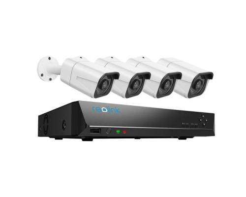 Reolink RLK8-800B4 4K 8MP Ultra HD 4 Bullet Outdoor Security Camera System with 8-Channel NVR, 2TB HDD