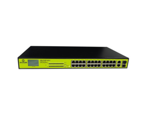 Syncom CMA-FG26P-420LX 24 Port Fast Ethernet PoE Switch with 2 Gigabit Combo Uplink Ports, LCD Display