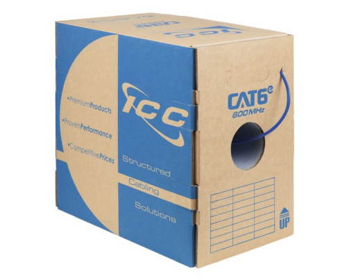 ICC ICCABT6EBL 600Mhz CAT6e Bulk Cable with 23 AWG UTP Solid Wires, CMP Jacket in a Pull Box, 1000 Feet, Blue