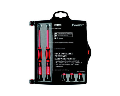 Eclipse Tools 902-099 6 Piece Insulated Precision Screwdriver Set, VDE Safety Standards for 1000V Shock Protection, Comes with Plastic Carrying Case