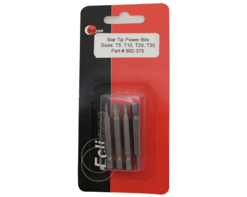 Eclipse Tools 902-375 4 Pc Star Tip 1-15/16' Power Bit Set-Sizes: T5, T10, T20, T30