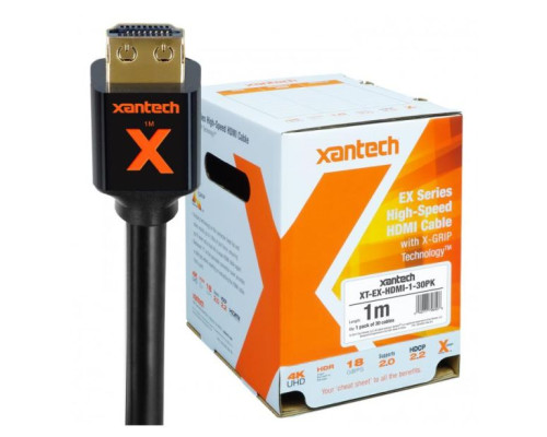 Linear XT-EX-HDMI-1-30PK-MC Xantech EX Series Master Carton - High-speed HDMI Cable with X-GRIP Technology, 1 Meter