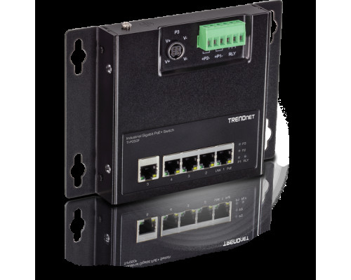 TRENDnet TI-PG50F 5-Port Industrial Gigabit PoE+ Wall-Mounted Front Access Switch