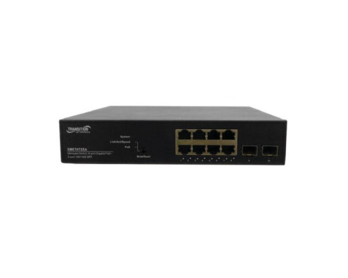 Pelco SM8TAT2SA-NA 8-Port Gigabit Managed Switch (8) PoE+ budget 130W; (2) SFP - NA