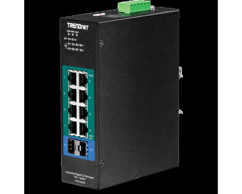 TRENDnet TI-PG102i-M 10 Port Industrial Gigabit L2 Managed PoE+ DIN-Rail Switch