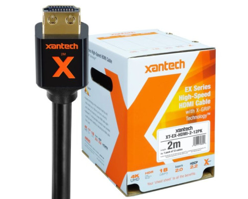 Linear XT-EX-HDMI-2-12PK Xantech EX Series Bulk Pack (12) - High-speed HDMI Cable with X-GRIP Technology, 2 Meter