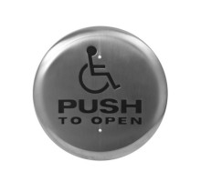 Camden Door Controls CM-60K-4 6' Stainless Steel Round Push Plate Switch 'WHEELCHAIR' Symbol and 'PUSH TO OPEN', Blue