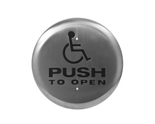 Camden Door Controls CM-60K-4 6' Stainless Steel Round Push Plate Switch 'WHEELCHAIR' Symbol and 'PUSH TO OPEN', Blue