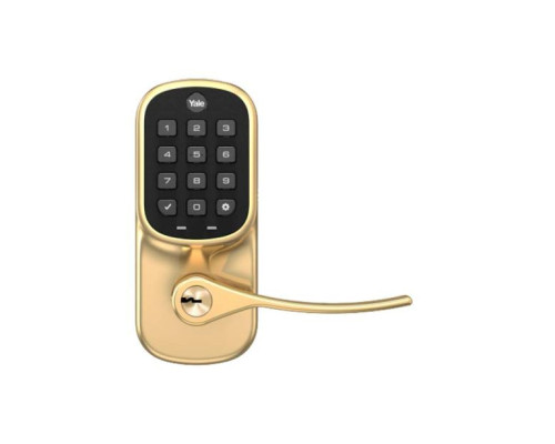 Yale YRL216-NR-605 Electronic Pushbutton Lever Lock, Standalone, Polished Brass