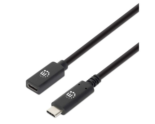 Manhattan 355230 USB-C Male to USB-C Female Cable, 0.5m (1.5ft), SuperSpeed+ USB, 10 Gbps, 100 W / 5 A, 4K@60Hz, Black