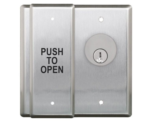 Camden Door Controls CM-2510-4-60KA Double Gang Push Plate/Key Switch, 'WHEELCHAIR' Symbol and 'PUSH TO OPEN', Blue