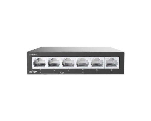 InVid VIS-LRPOE4-2N 4-Port PoE Switch, 60W, UL Listed, With 2 Uplink Ports, 100 MBPS Ports