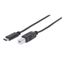 Manhattan 354950 USB 2.0, Type-C Male to Type-B Male Cable, 480 Mbps, 2 m (6 ft.), Black