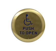 Camden Door Controls CM-46-4-SB 4-1/2' Square Push Plate Switch, Exposed Screws, 'WHEELCHAIR' symbol and 'PUSH TO OPEN', Blue