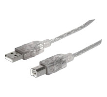 Manhattan 393836 Hi-Speed USB Device Cable, A Male / B Male, 4.5 m (15 ft.), Translucent Silver