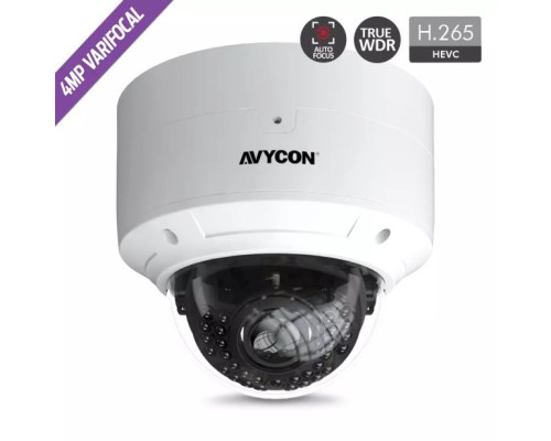 Avycon AVC-VHN41AVLT 4 Megapixel H.265 Network IR Outdoor Vandal Dome Camera, 3.3-12mm Lens