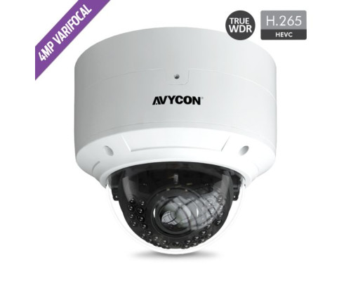 Avycon AVC-VHN41VLT 4 Megapixel H.265 Network IR Outdoor Dome Camera, 3.3-12mm Lens