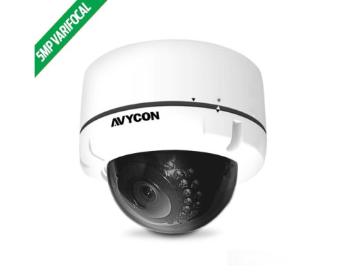 Avycon AVC-VTA52VLT 5 Megapixel HD-TVI / HD-CVI / HD-AHD / Analog IR Outdoor Vandal Dome Camera, 2.8-12mm Lens, White