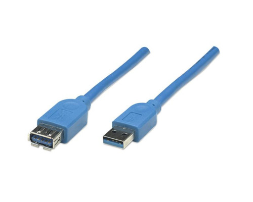 Manhattan 322379 USB-A Male to USB-A Female Cable, 2m (6.5ft), SuperSpeed USB (USB 3.2 Gen 1), 5 Gbps, Blue