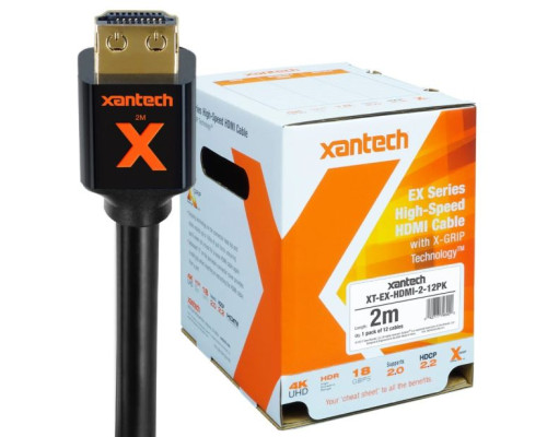 Linear XT-EX-HDMI-2-12PK-MC Xantech EX Series Master Carton - High-speed HDMI Cable with X-GRIP Technology, 2 Meter