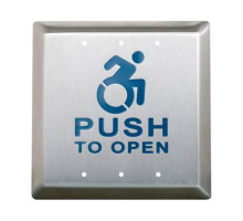 Camden Door Controls CM-45-A454 4-1/2' Square Push Plate Switch, 'ACTIVE WHEELCHAIR' Symbol and 'Push to Open' Text