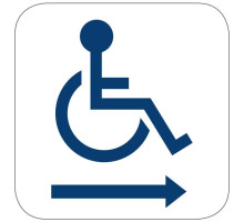 Camden Door Controls CM-25-2AR Narrow Push Plate Switch, Vertical Mounting, WHEELCHAIR Symbol with ARROW Right, Blue Graphics