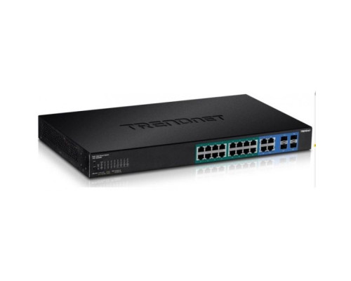 TRENDnet TPE-1620WSF 20 Port Gigabit Web Smart POE+ Switch with 2 Shared SFP Slots, 16 PoE+, 2SFP