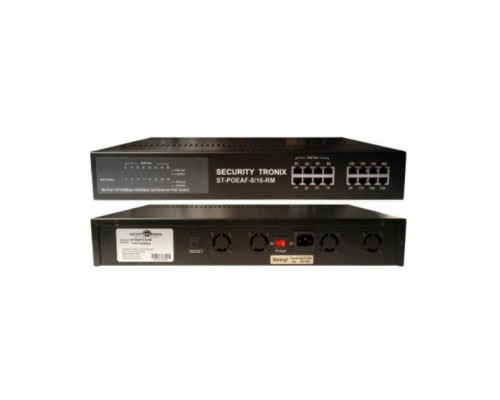 SecurityTronix ST-POEAF-8/16-RM 16 Port 10/100 Ethernet PoE Switch, 8 PoE Ports, 8 Passive Ports