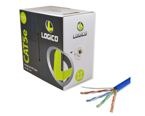 LOGICO C5EU2303 Cat5E UTP Cable 350Mhz 24Awg CMR Riser 1000Ft Blue