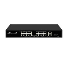 Speco P16S182 16 Port Megabit PoE Switch with 2 Gigabit Uplink Ports, PoE 802.3at